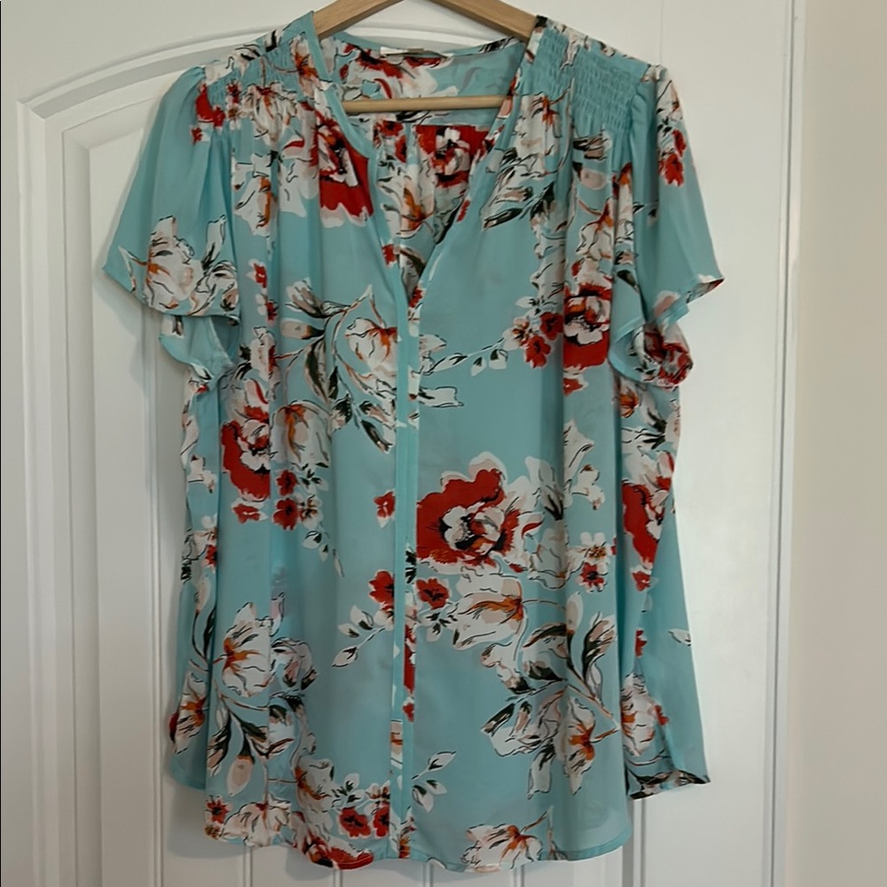 Fun 2 Fun Red and Orange Flutter Sleeve Blouse